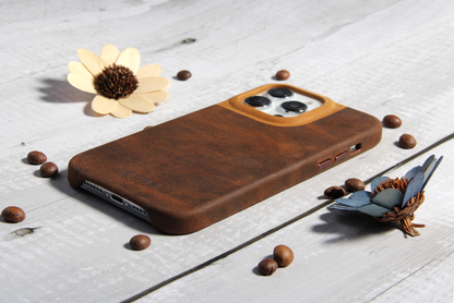 Natural Leather iPhone Case for iPhone 14 Pro with MagSafe Strong Magnets