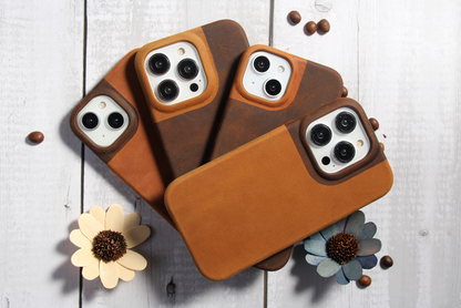 Natural Leather iPhone Case for iPhone 14 Pro with MagSafe Strong Magnets