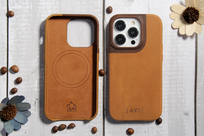 Natural Leather iPhone Case for iPhone 14 Pro with MagSafe Strong Magnets