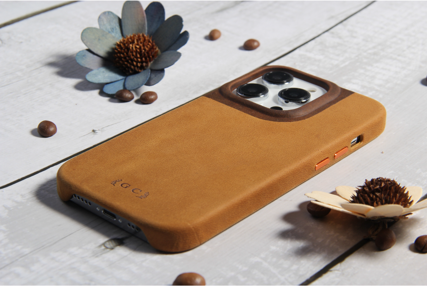 Natural Leather iPhone Case for iPhone 14 Pro with MagSafe Strong Magnets