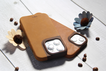 Natural Leather iPhone Case for iPhone 14 Pro with MagSafe Strong Magnets