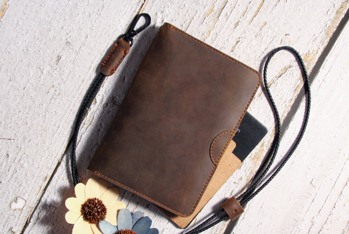 Crazy Horse Leather AirTag Passport Holder |Dark Brown|